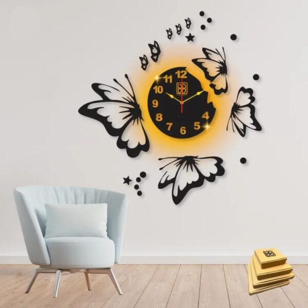 3d Butterfly Wooden Wall Clock