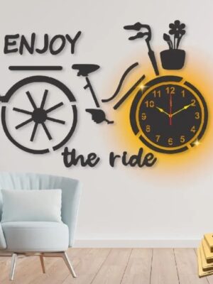 3d wall clock bicycle style Wooden