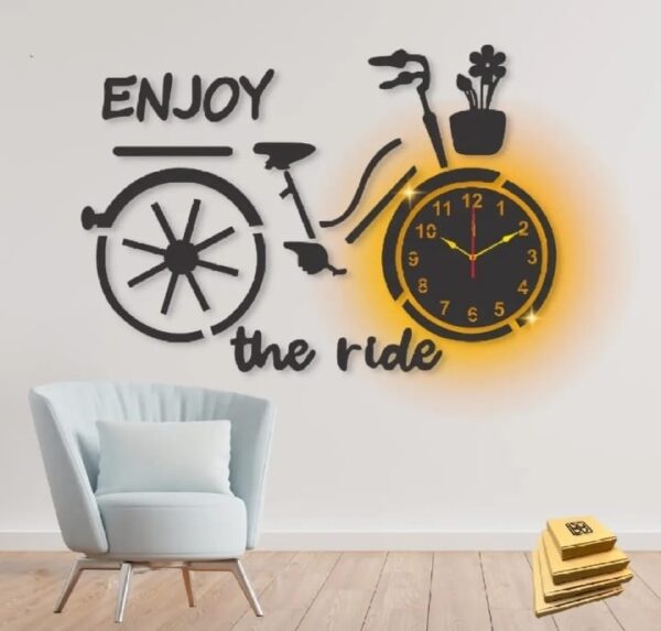 3d wall clock bicycle style Wooden